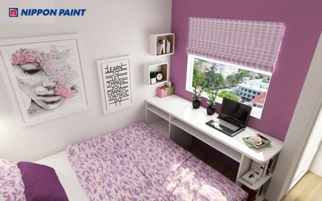 Phối tím và trắng giúp phòng ngủ trông nhẹ nhàng, mềm mại hơn, góp phần mang lại cảm giác thư giãn