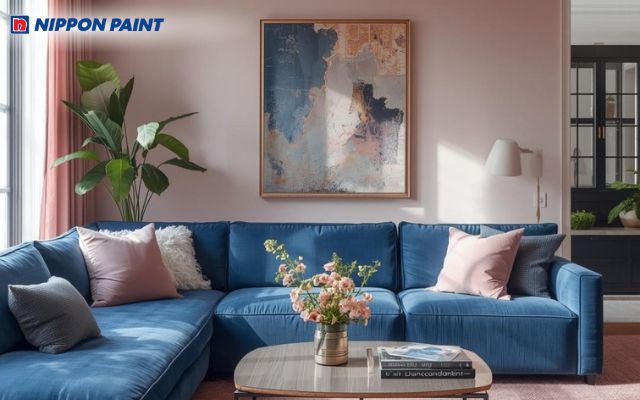 Khi đặt cạnh màu hồng, xanh dương giúp tổng thể trở nên mềm mại