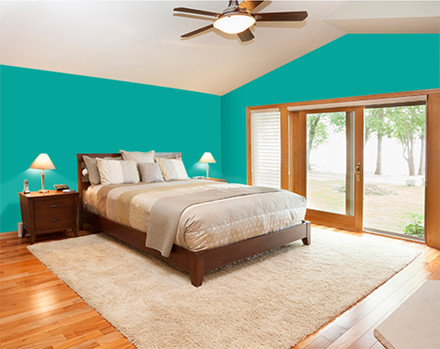 Phòng ngủ với màu xanh ngọc